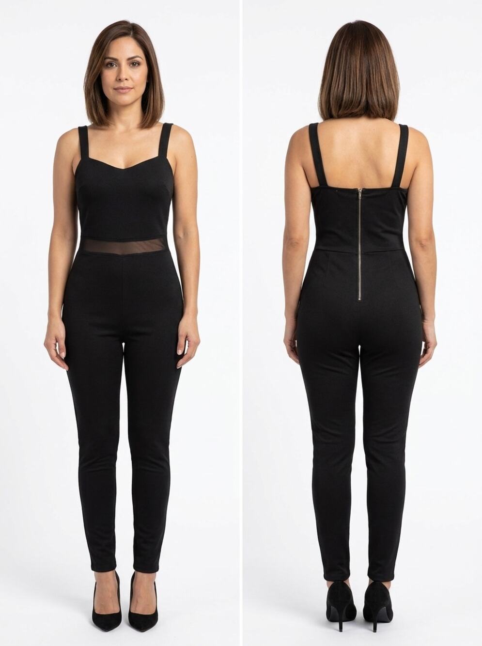 6ip9 Charlotte Russe Sweetheart Neck Mesh Waist Back Zip Jumpsuit Women Size M